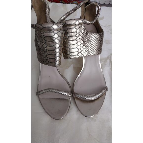 Cole Haan Shoes Womens Size 10.5 Metallic Pewter Sandals Snakeskin Zip Gold - Picture 1 of 9